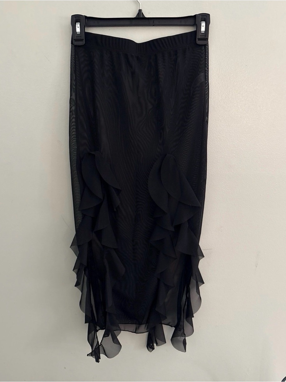 Black Ruffle High-Low Midi Skirt